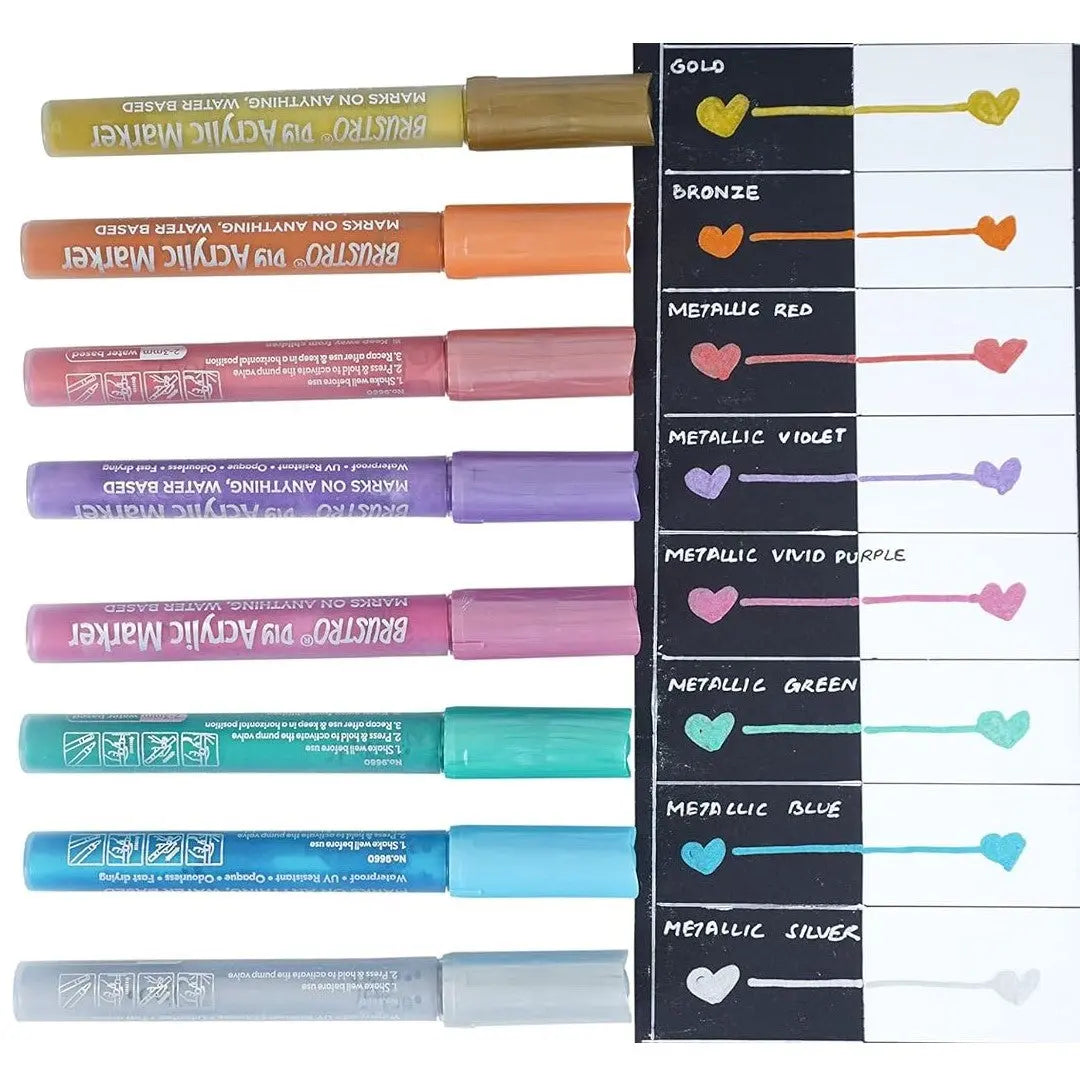 Brustro Metallic Acrylic Marker Set of 8 Shades Brustro